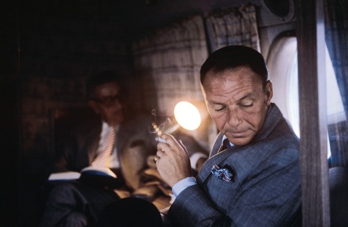 Frank Sinatra flying to his Cal-Neva Lodge in his private plane, 1962. Photo by Ted Allan.