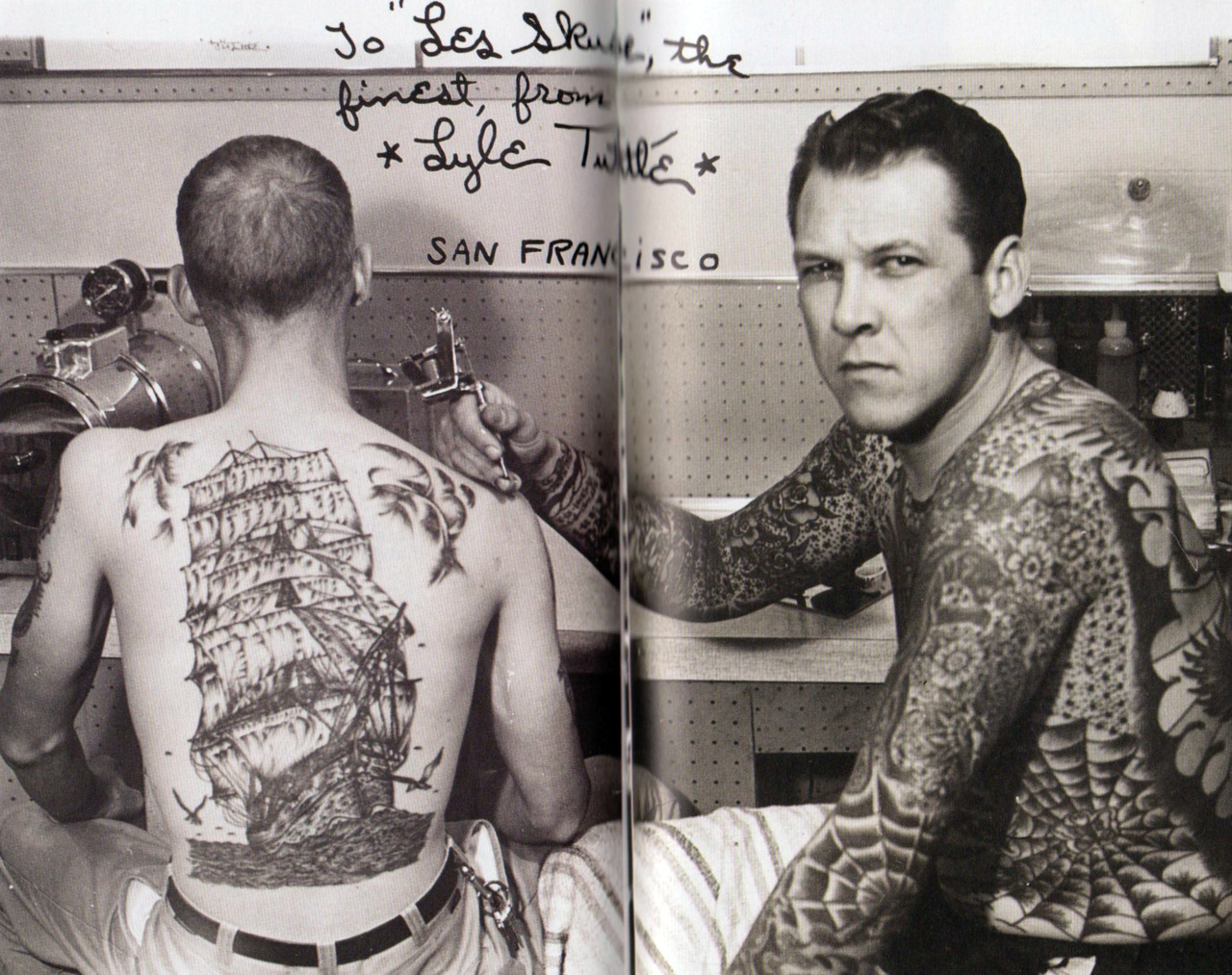 vintage-tattoo:Lyle Tuttle at work, San Francisco, USA, California, 1960s