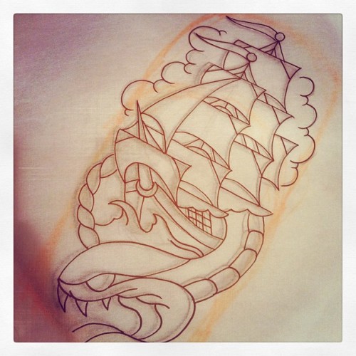 Progress shot of snakeAndShip Taken with Instagram at Timeless Tattoo 