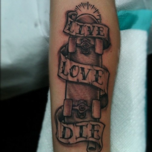  skateboard tattoo arm LiveLoveDie deck Taken with instagram 