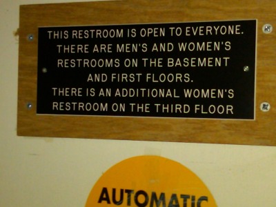 Gender neutral bathroom.
(Oberlin College.  Oberlin, OH)