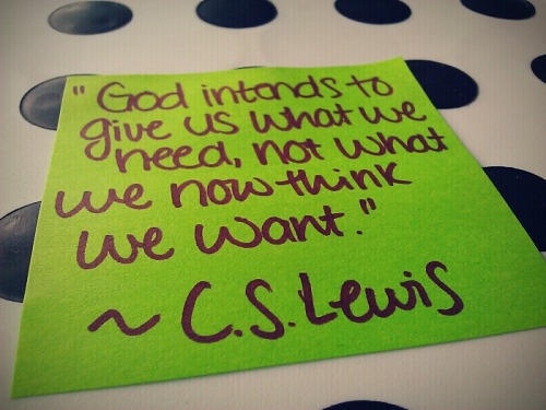 Yes!

littlethingsaboutgod:

“God intends to give us what we need, not what we now think we want.” ~C.S. Lewis

(via imgTumble)