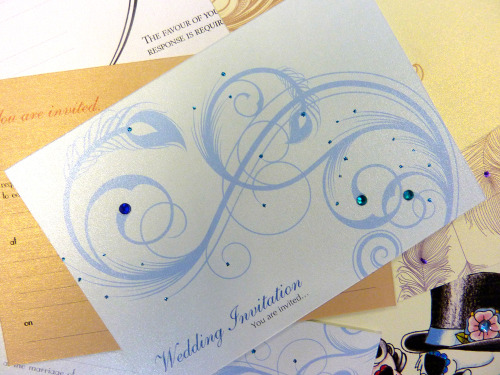 Blue Feather Pack of 10 Handmade Wedding Invitations