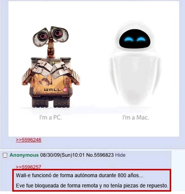 La diferencia entre PC y Mac, explicada con Wall-E.