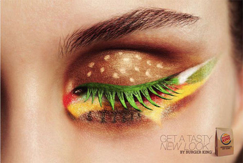 Who would of thought creative eye makeup would of been a Burger King Ad. 
Whoever did this, I &lt;3 you for showing the world how makeup is used to paint art on faces :) 