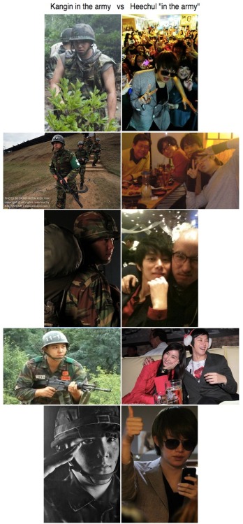 supershinee11112:  kangin in the army vs heechul in the army lol 
