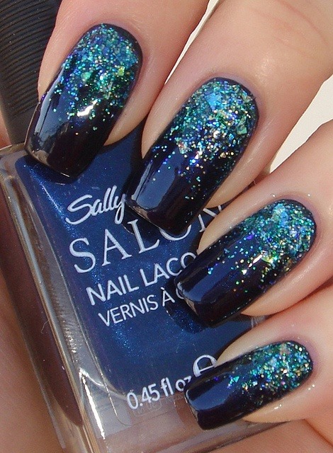 ... as prom prom nails nails nail art glitter blue gradient reverse nail