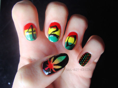 nail-art-101: A friend of mine begged me to do themed 420