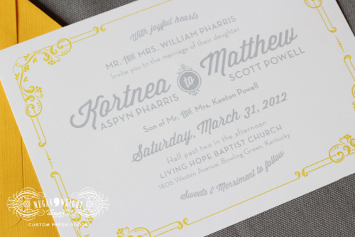 Matt Kortnea yellow grey wedding invitations by Megan Wright Design Co