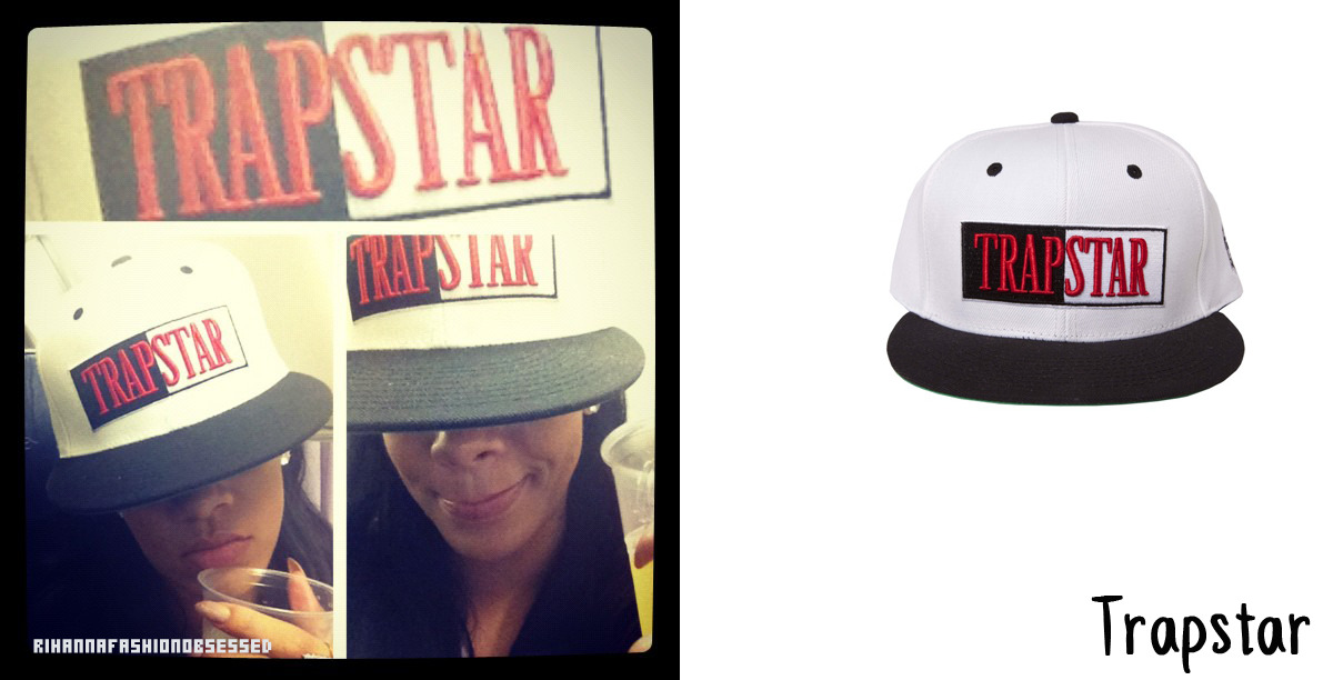 Rihanna again in London urban brand Trapstar, while sharing a pic on instagram. &#8216;Life as a movie star&#8217; snapback available for £30.00 from their official site HERE