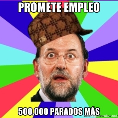 Vale, no he encontrado a ningún votante promedio, pero sí que he podido crear a Scumbag Rajoy en Memegenerator ¡Haz el tuyo!
