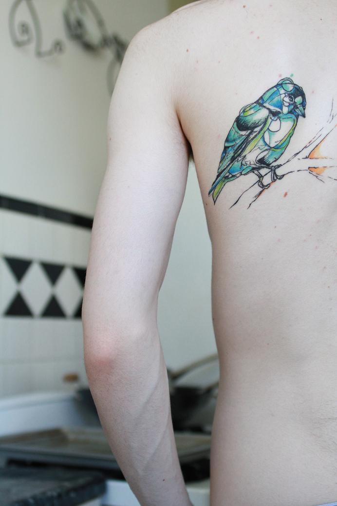 Abstract Bird art by Abby Diamond Tattoo by Tree Flores of NYC 