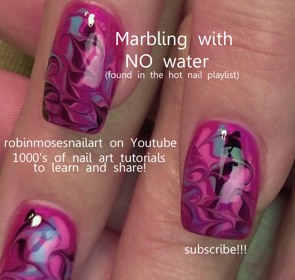 pink and black nails marbling NO WATER robin moses nail art design 