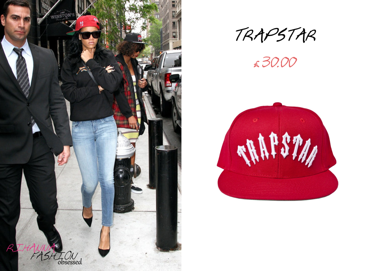 Rihanna and BFF Melissa seen leaving NBC studios after rehearsal for SNL for this weekend. Both sporting snapbacks by Trapstar. Rihanna was wearing a Irongate snapback available from Trapstar for £30.00 at store.iamatrapstar.com. She was also spotted with the same brand sweater with leopard print writing, which she collaborated with a pair of washed jeans and black Jimmy Choo suede pumps.