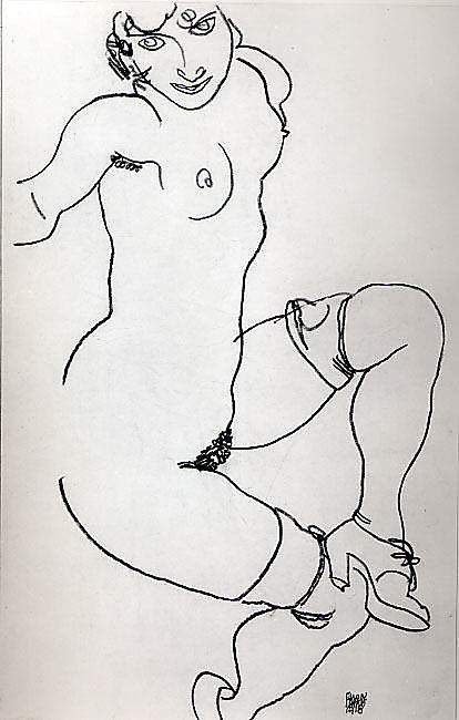 Seated Nude in Shoes and Stockings
Egon Schiele  (Austrian, Tulln 1890–1918 Vienna)
Date: 1918
Medium: Charcoal on paper
Dimensions: H. 18-1/4, W. 11-3/4 inches (46.4 x 29.8 cm.)