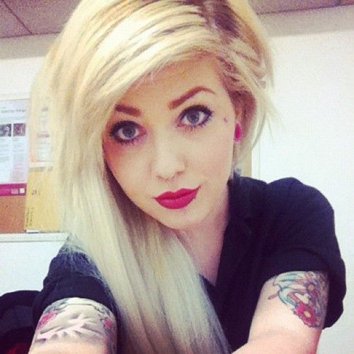 alternative girl #sidecut hair #tattoed girl #blonde hair