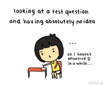 Ahaha, there were quite a few multiple choice questions that I had never heard of before on my exam today, so I just guessed random answers (there&#8217;s no penalty). @u@;; Thanks to all of you who&#8217;ve wished me good luck on my tests and put up with my lack of quality posts. &lt;3 I only have two more to go next week~ 