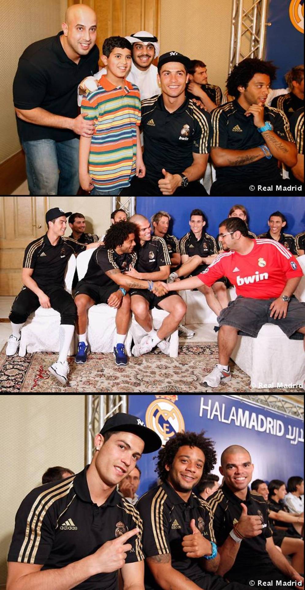 Photo session with fans in Kuwait, 15.05.2012Cool gang Cristiano, Marcelo &amp; Pepe. But Cristiano&#8217;s white socks! Fashionable? Hm.