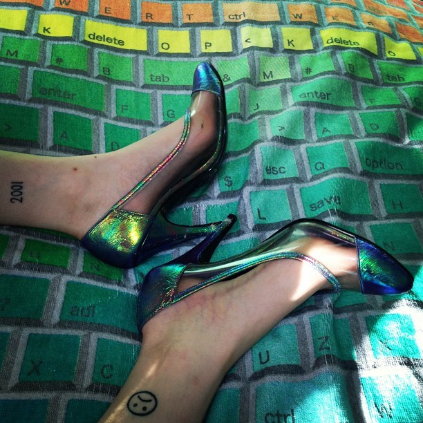 My fave iridescent shoes from @thecobrasnake that I can’t walk in   (Taken with Instagram at In bed )