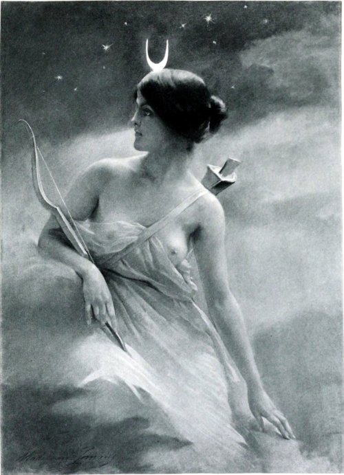 wyrdmorrish:

art-and-dream:

Artist painter French . Madeleine Lemaire  1845-1928
 Phoebe

honored maiden huntress Artemis