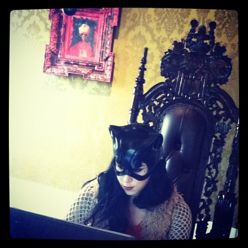 Katwoman von D doing her homework like a good masked crusader. [May 25th, 2012 via Sandra]
