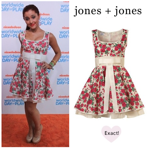 Ariana at the Nickelodeon annual worldwide day of play, wearing this exact Jones &amp; Jones dress. (The dress in the exact flower pattern is sold out, but the same dress with a different pattern is still available right here).   