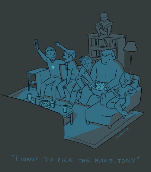 lulutheblue: mimi-bird: lomonte: Movie Night my favorite part about this is Hawkeye~ .. precious baby in his nest.. XD &lt;3 I love Tony’s “No! My remote!” face XD so cute! 