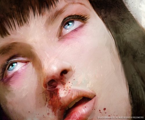 Mia Wallace (Uma Thurman) &#8216;I have to go powder my nose&#8217; in Pulp Fiction by Vlad rodriguez in www.facebook.com/art.pixeldomestiko