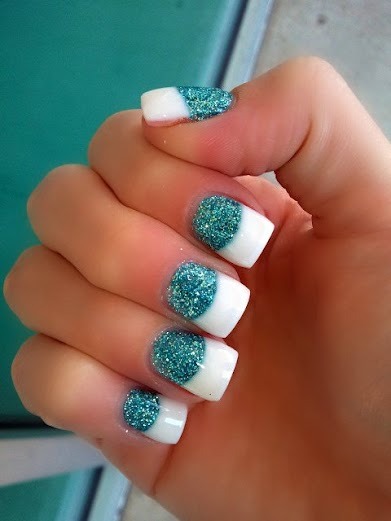 New nails:)) Glam and Glits” glitter acrylic back fill w/ white acrylic