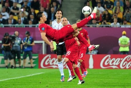  Acrobatic effort.
Portugal vs. Germany 0:1, EURO 2012&#160;09.06.2012(via Euro 2012 Photos | Pictures - Yahoo! Sport UK)
