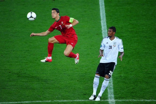 Flying away from Boateng.
Portugal vs. Germany 0:1, EURO 2012&#160;09.06.2012(via Photo from Getty Images)