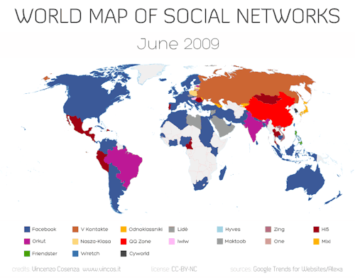 Animated Mapa del mundo de las redes sociales (junio de 2012) 