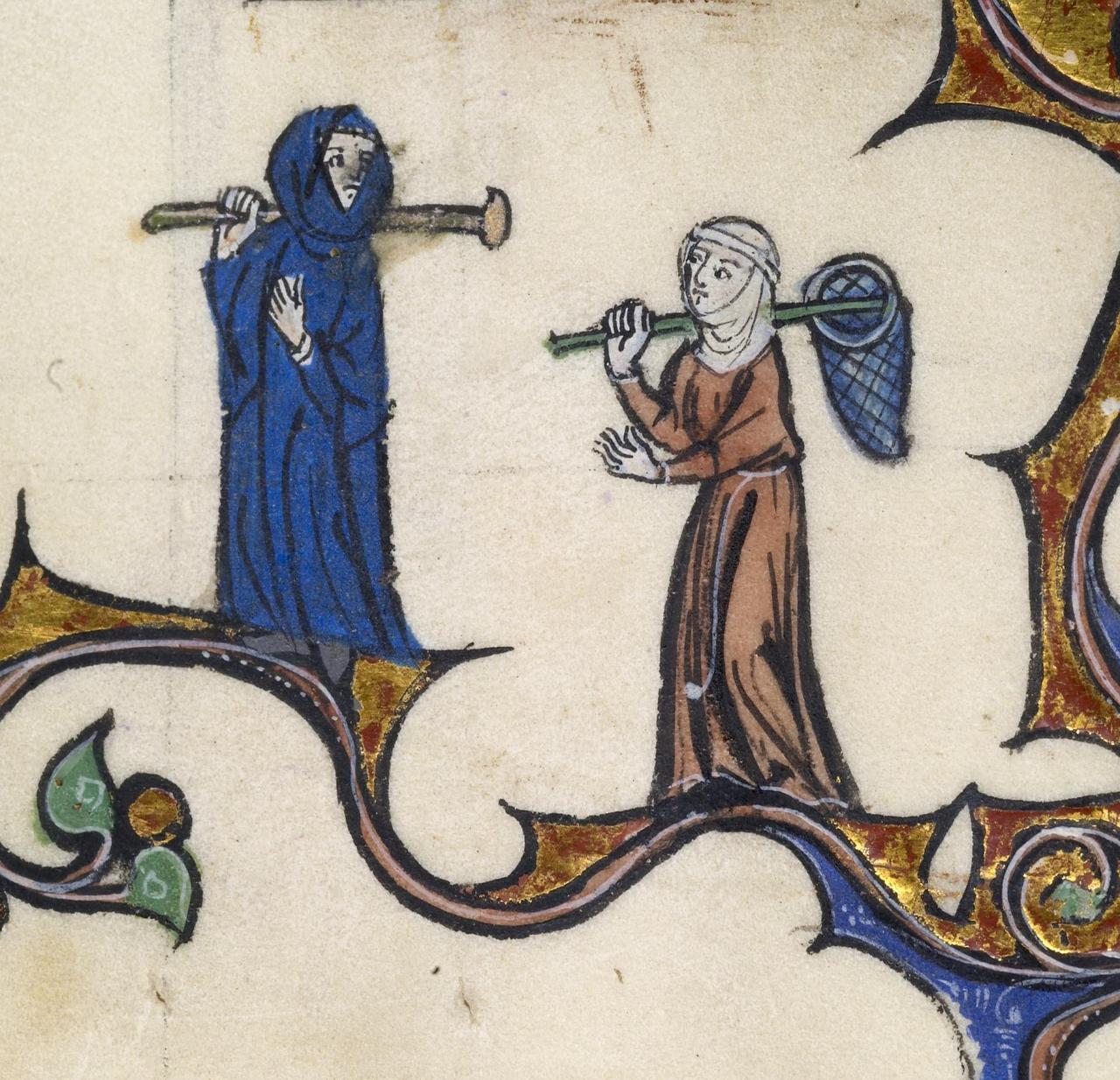 Pretty medieval manuscript of the day is a butterfly hunt! Here we have two thirteenth century ladies of fashion off on an adventure.
Image source: Walters Museum 109. Creative Commons licensed.