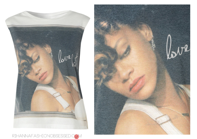 Internacionale.com is currently selling this Rihanna print tee for £14.99 ($23.34) features a still from we found love. The site does international shipping 