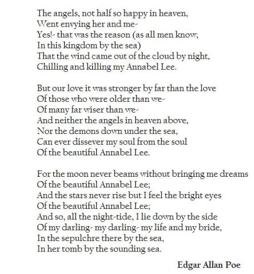 love sad poem Edgar Allan Poe annabel lee love poem