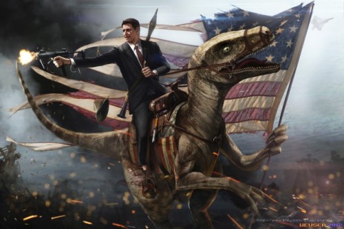 Ronald Reagan Riding His Presidential Government Issued Velociraptor