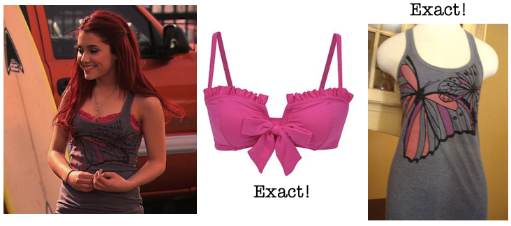 Cat was spotted in the episode &#8220;Survival of the Hottest&#8221;, in this exact Betsey Johnson &#8220;Layer Cake&#8221; Bikini and this exact Kira Gray Butterfly Top (not available anymore). 