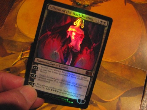 Foil Lilianna of the Dark Realms …
Pulled from one of the booster packs inside my green / black ‘Wild Rush’ M13 Intro Packs.
<3  n3rd-p0rn like this.