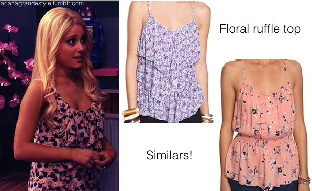 Requested: Cat wore a really cute floral ruffle top in the episode &#8220;The Blonde Squad&#8221;. I couldn&#8217;t find the exact top, but here is 2 alternatives from Forever21: 1 &amp; 2.