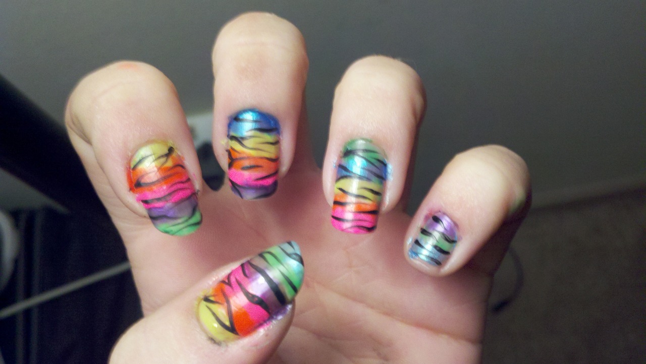 Neon striped zebra nails