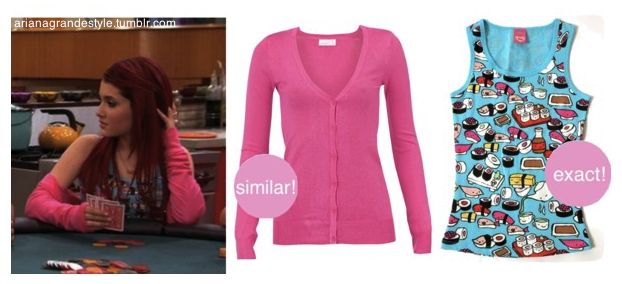Cat wearing a very similar cardigan to this Vero Moda Glory Pink Cardigan and this exact Loyal Army Sushi Friends Tank Top (not available anymore). 