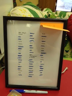 class list in a picture frame easy to mark and erase
