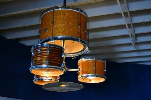 Click the pic for instructions to make this lovely Drum Kit Chandelier.
The music doesn&#8217;t stop there&#8230;see for yourself our Favorite DIY Musical Instruments!