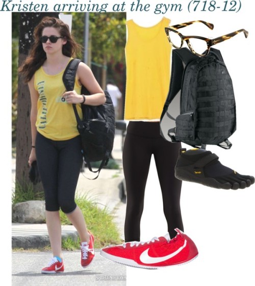 Kristen Stewart Fashion by feeneenee featuring sport shoes  Beccgirl t shirt / Wunder Under Crop / Five Fingers sport shoes / Oliver Peoples OV5205 Parsons 1003 Cocobolo, $340 / TENKAY LOW SNEAKER 