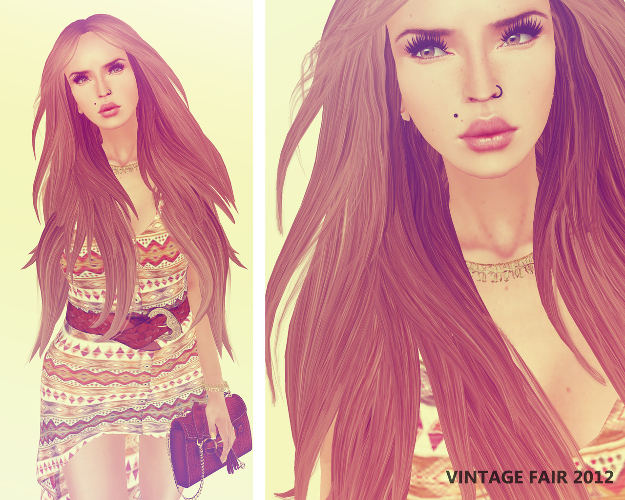 Just the first preview of some items you will be able to purchase at Vintage Fair. First of all, you will find this classic look skin from The Skinnery called Sophia - I&#8217;m wearing the &#8220;Woodstock&#8221; version in honey tone (dark brows option).  The dress will also be available at VF, it&#8217;s by DDL and you have many colors and designs, I chose this one because I felt it matched the tone skin and accesories.Last but not least, I wanted to show you Zenith&#8217;s Cherry Ostrich small bag, which is adorable &lt;3 and pretty detailed.
CREDITS:
Bag: =Zenith=Cherry Ostrich Leather Bag [R Forearm2] (soon @Vintage Fair)
Nails: Deluxe Fingernails  V4.6 by jamman (I will blog about them in detail soon, as they are pretty amazing! I selected this orange french manicure among a lot of options from the nail hud :) )
Necklace and bracelet: Multi Cross gold By Jamman 
Dress: [DDL] For Reasons Unknown (original) M (soon @Vintage Fair)
Hair: [LeLutka]-VICTORIA hair - IdontBleach
Skin: [theSkinnery]Sophia-Woodstock(honey) DB CL2(soon @Vintage Fair)