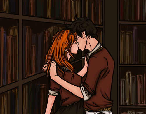 anxiouspineapples:

harry and ginny making good use of the library

