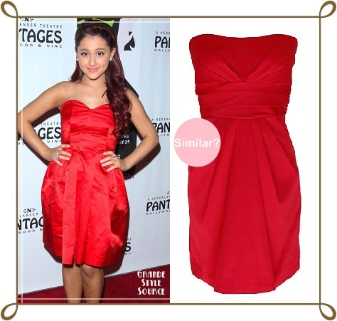 Requested: Ariana Grande at the Wicked PremiereSimilar Red Strapless Cocktail Dress | $35,99 