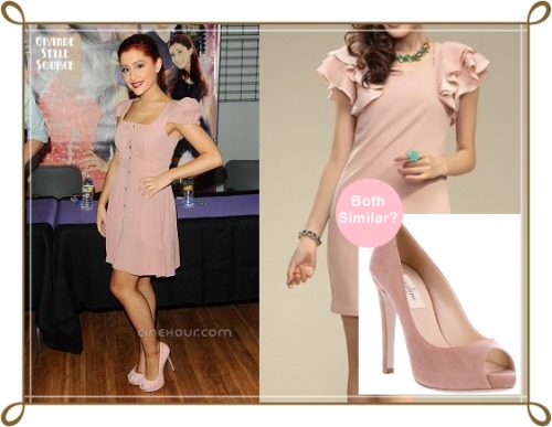 Ariana Grande at the Victorious Soundcheck in DuarteSimilar Elegant Flouncing Sleeves Light Pink Dress | $127 (currently sold out) Similar Valentino Peep toe Pump | $520 