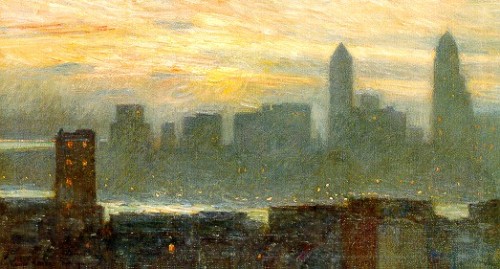 composition-improvisation:

Childe Hassam, Manhattan’s Misty Sunset, c. 1911
