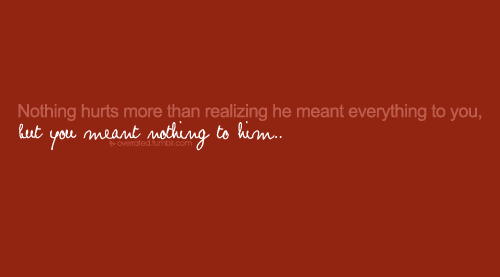 Nothing hurts more than realizing he meant everything to you but you meant nothing to him | CourtesyFOLLOW BEST LOVE QUOTES ON TUMBLR  FOR MORE LOVE QUOTES